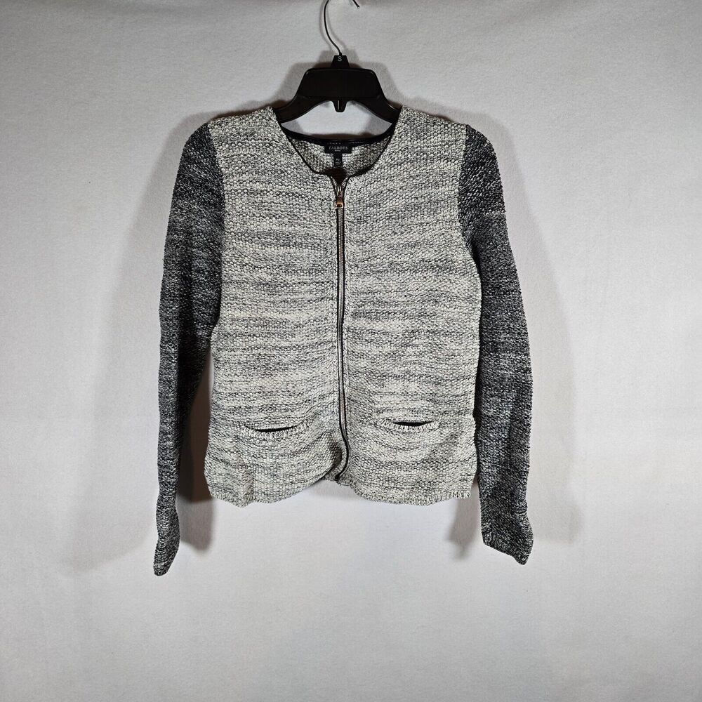 Talbots Shirt Womens Size Mp Grey White Lined Full Sleeve Zip Up Long Sleeve